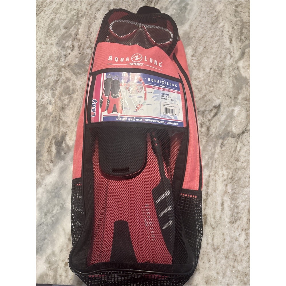 Aqua Lung Sport, Pink Silicone Jewel Mask Coranado Snorkel Croma Fins W 5-9.5